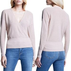 L'agence Pink Metallic Blair Crossover Pullover Sweater